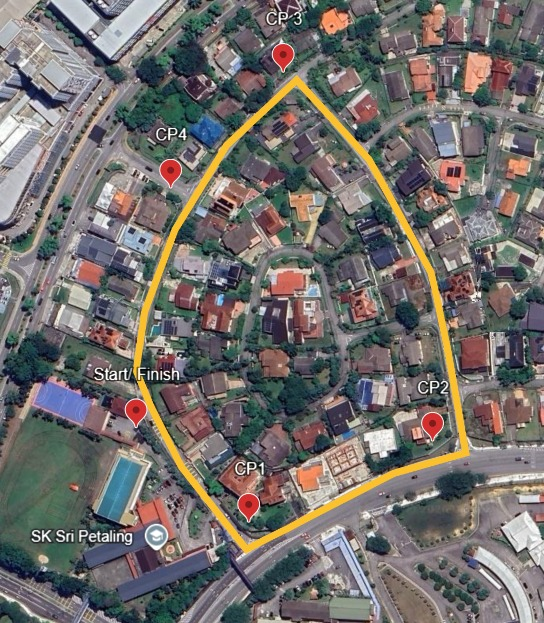 Peta laluan 1.5KM Larian Sihat SSP 2026 dengan checkpoint
