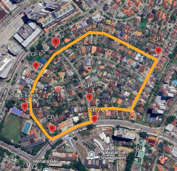 Peta laluan 1KM Larian Sihat SSP 2026 dengan checkpoint